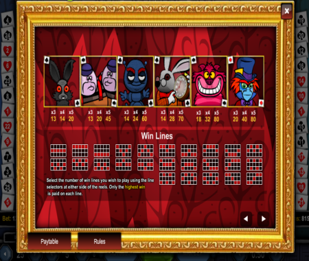 Alice y la Reina Roja tabla de pagos