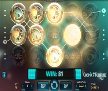 Combinación ganadora en Cosmic Fortune.