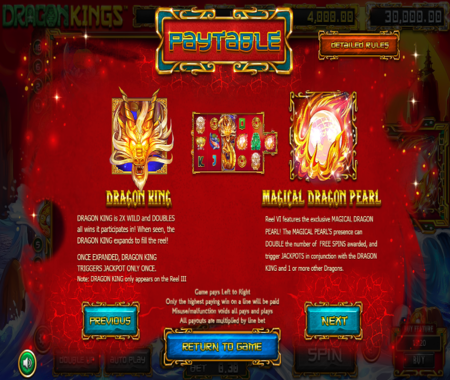 Dragon Kings tabla de pagos