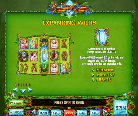 tabla de pagos de Cristales Encantados