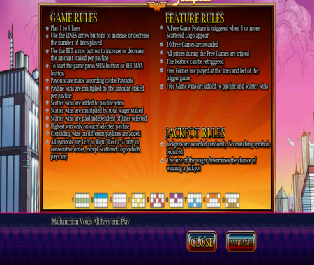 tabla de pagos de Wonder Woman Jackpots