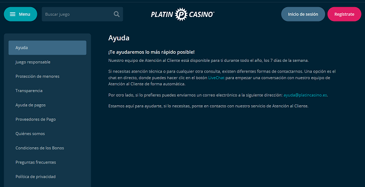 platin casino soporte al cliente