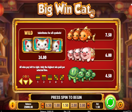 Tabla de pagos de Big Win Cat