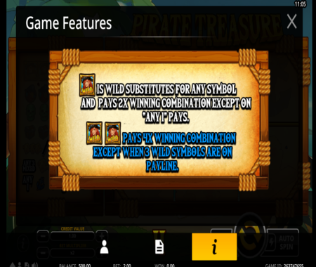 tabla de pagos de Pirate Treasure