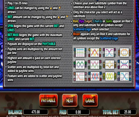 reglas de slot de Street Fighter II